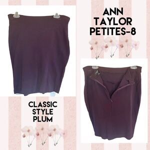 Ann Taylor Womens Midi Skirt Pencil Cut Back Zip Plum Petite Size 8